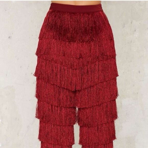 Lavish Alice High Gear Burgundy/Red Fringe Pants Women's Medium - Picture 2 of 11
